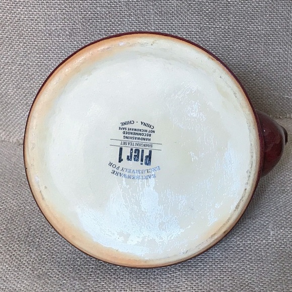 Pier 1 Shanghai Red Beige Teapot Tea Mug Set Goth Core Rustic Japanese Inspired - Picture 9 of 9